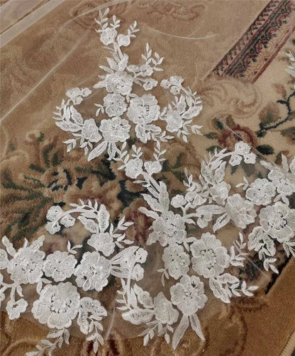 Customized High Quality Vintage Wedding Veil, 3.5M Long Special Cut Royal Bridal Veil with Comb, Bling Sequins Lace Veil