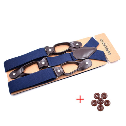 Vintage Suspenders Men Women Adult Leather Trimmed Button End Y Back Adjustable Elastic Trouser Braces Straps Belt Wedding Party