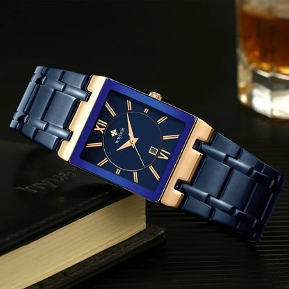 New Fashion Watches For Men, WWOOR Luxury Square Blue Men's Wristwatch, Stainless Steel Waterproof Quartz Clock, Male, Relogio Masculino
