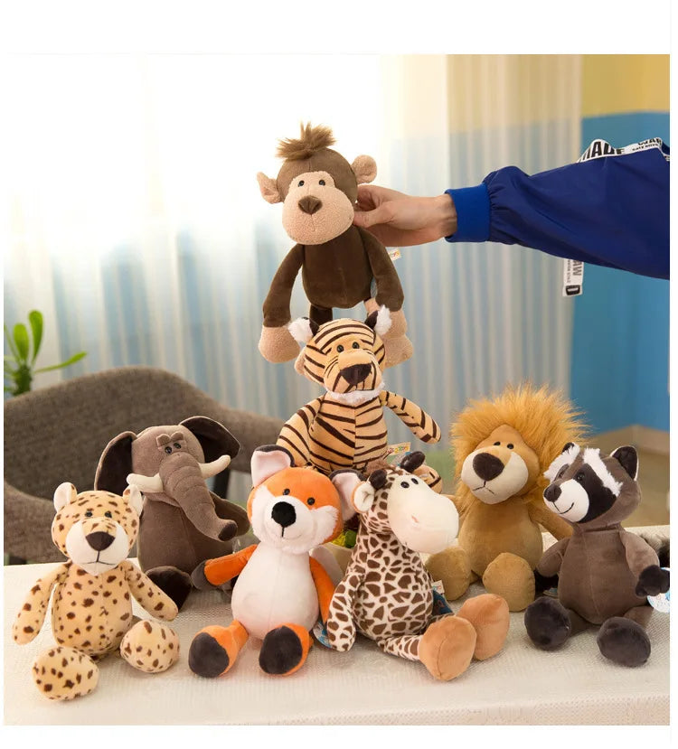 Stuffed Plush Animal Toys Soft Dolls Jungle Lion Elephant Tiger Dog Fox Monkey Deer Children Gift Kawaii Baby Kids Hobby Toys
