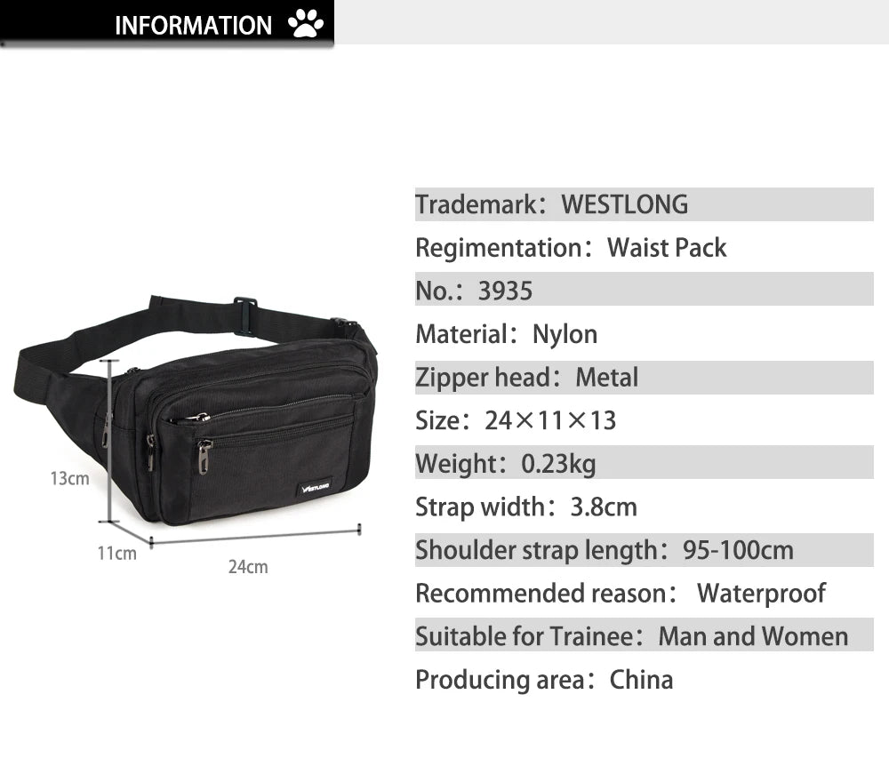 Waist Pack, Casual Functional Fashion Men Waterproof Fanny Pack, Women Belt Bum Bag, Male Phone Wallet Pouch Bags, Unisex 98011