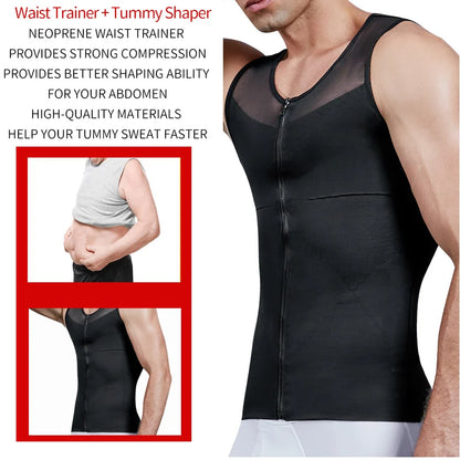 Men's Body Shaper, Abdomen Slimming Shapewear, Belly Shaping Corset, Top Gynecomastia Compression Shirts WIth Zipper Waist Trainer