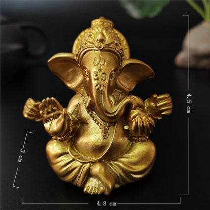 Bronze Color Lord Ganesha Statue, Buddha Ornaments, Elephant Hindu God Sculpture Figurines For Home Office Decoration, Buddha Statues