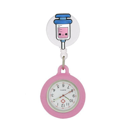 Retractable Hospital Medical Icon Love Heart Badge Reel Cartoon, Nurse Doctor Pocket Watch, Hang Clips Quartz Watches Clock