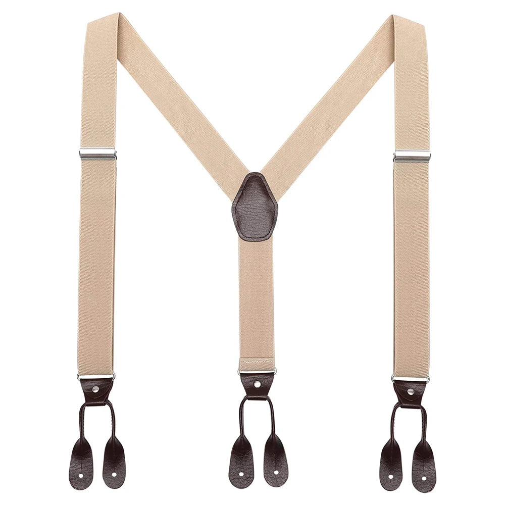 Vintage Suspenders Men Women Adult Leather Trimmed Button End Y Back Adjustable Elastic Trouser Braces Straps Belt Wedding Party