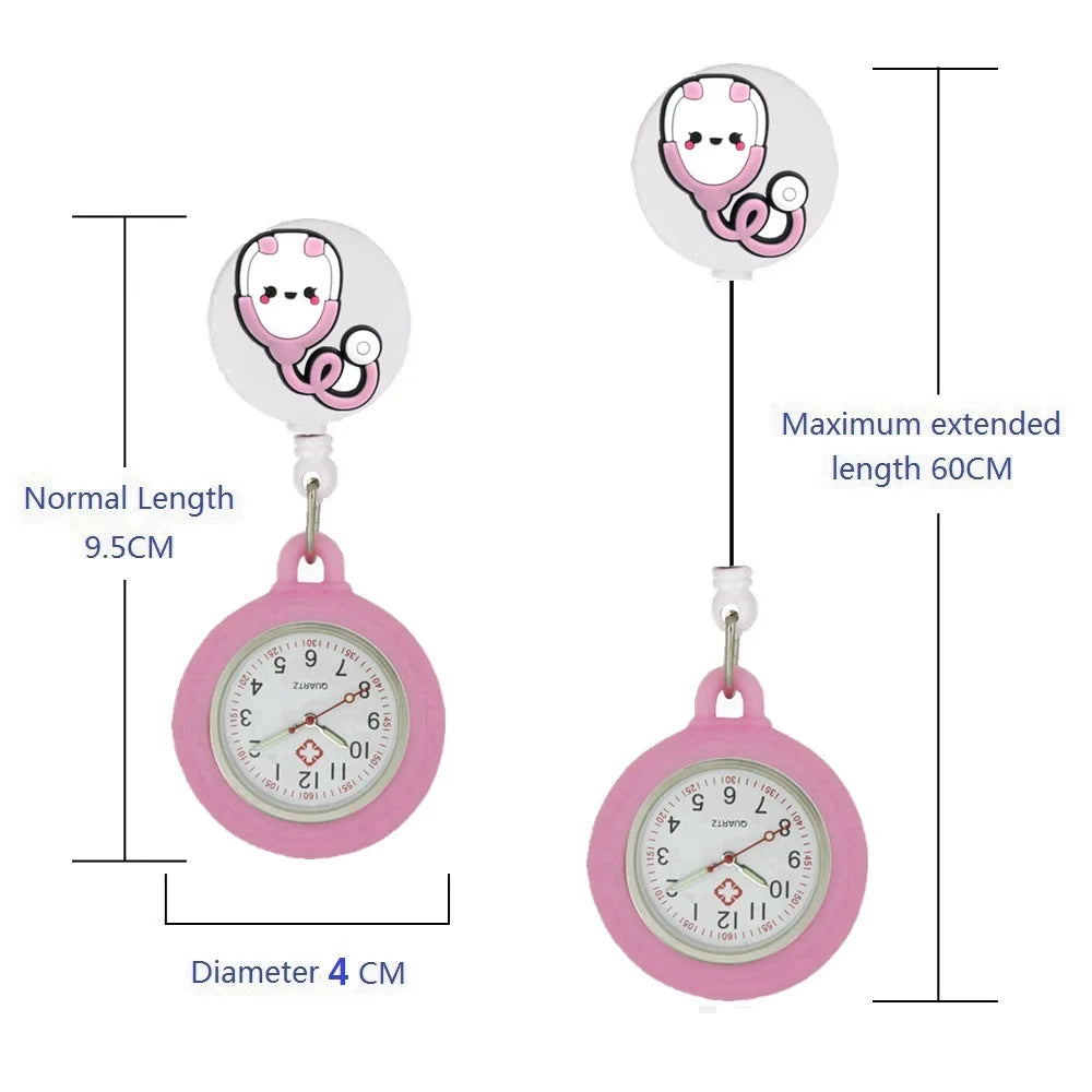 Retractable Hospital Medical Icon Love Heart Badge Reel Cartoon, Nurse Doctor Pocket Watch, Hang Clips Quartz Watches Clock