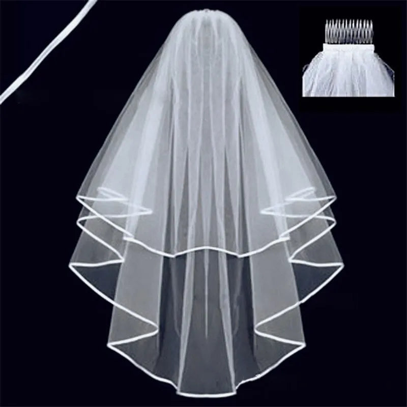 Short Simple Wedding Veil Tulle, Two Layer With Comb, White Ivory Bridal Veil for Bride for Marriage, Wedding Accessories