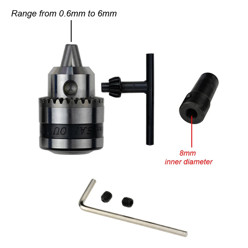 Mini Electric Drill Chuck Threaded  Clamp 0.6mm-6mm B10 Mount Taper Connector Rod Motor Shaft with Adapter Key Wrench Power Tool