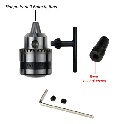 Mini Electric Drill Chuck Threaded  Clamp 0.6mm-6mm B10 Mount Taper Connector Rod Motor Shaft with Adapter Key Wrench Power Tool
