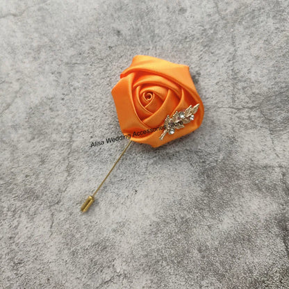 Groom Boutonniere Lapel Pins, Wedding Corsage Suit Buttonhole Silk Roses Gold Leaves Men Women Brooch Flowers, Mariage Accessories