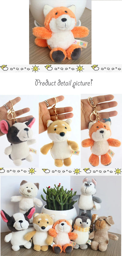 Cute Cartoon Animal Plush Keychain 15cm Turtle Elephant Tiger Lion Hippo Raccoon Bulldog Cat Penguin Monkey Plush Toy