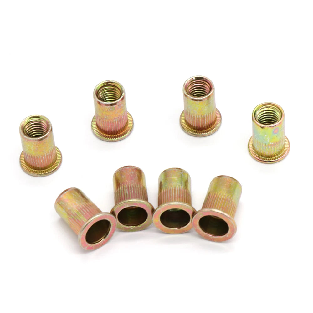 20/50pcs M3 M4 M5 M6 M8 M10 M12 Rivet Nuts Flat Head Threaded Insert Nutsert Cap for Riveter Nut Gun Zinc Plated Carbon Steel