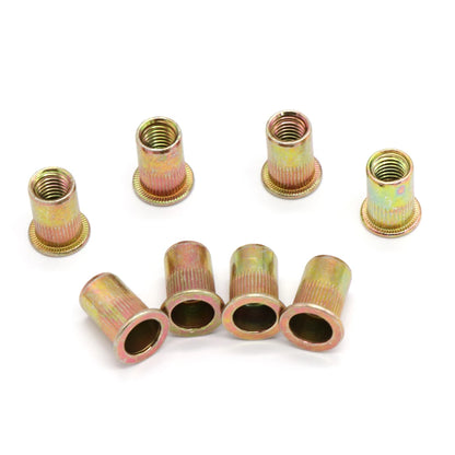 20/50pcs M3 M4 M5 M6 M8 M10 M12 Rivet Nuts Flat Head Threaded Insert Nutsert Cap for Riveter Nut Gun Zinc Plated Carbon Steel