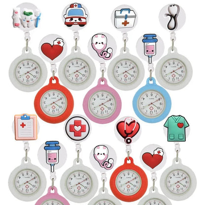 Retractable Hospital Medical Icon Love Heart Badge Reel Cartoon, Nurse Doctor Pocket Watch, Hang Clips Quartz Watches Clock