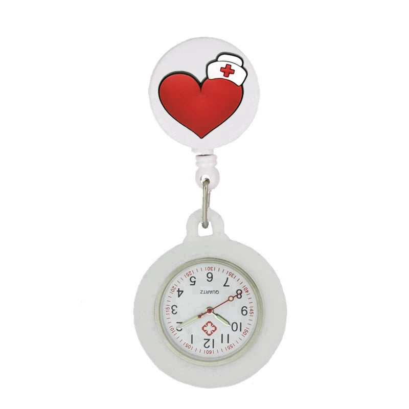 Retractable Hospital Medical Icon Love Heart Badge Reel Cartoon, Nurse Doctor Pocket Watch, Hang Clips Quartz Watches Clock