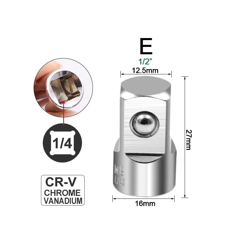 Ratchet Wrench Socket Converter Sleeve Head Adapter 1/2" (Female) to 3/8" (Male), 3/8" (Female) to 1/4" (Male), 1/4" (Female) to 3/8" (Male), 3/8" (Female) to 1/2" (Male) Stainless Steel
