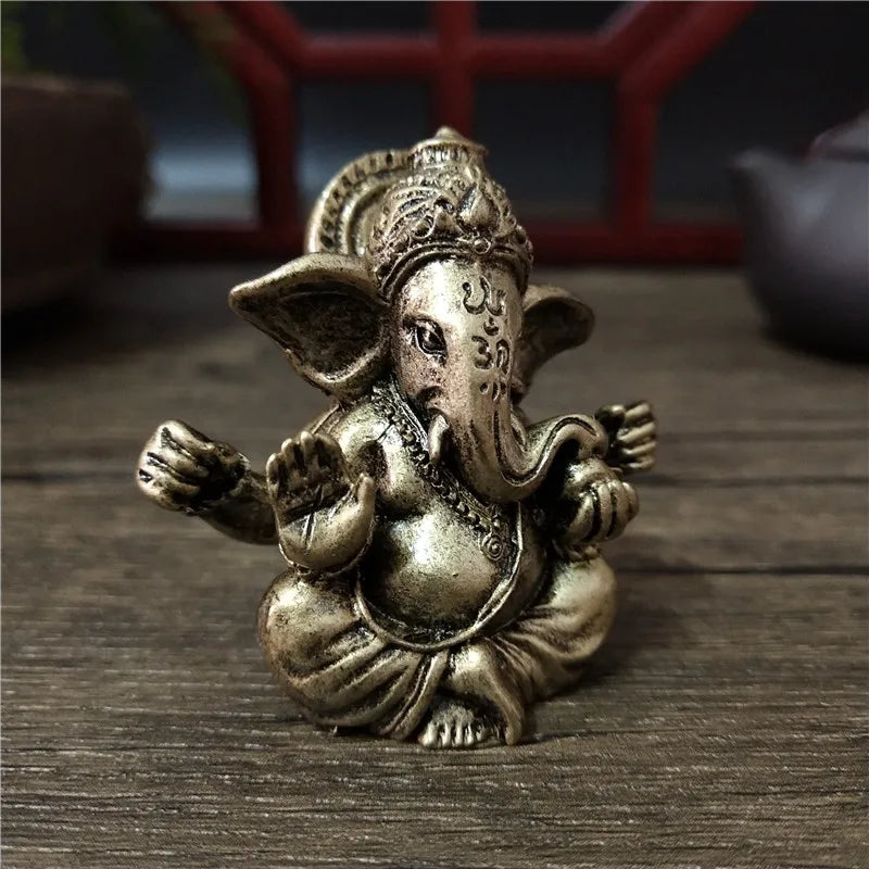 Bronze Color Lord Ganesha Statue, Buddha Ornaments, Elephant Hindu God Sculpture Figurines For Home Office Decoration, Buddha Statues