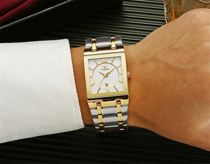 New Fashion Watches For Men, WWOOR Luxury Square Blue Men's Wristwatch, Stainless Steel Waterproof Quartz Clock, Male, Relogio Masculino