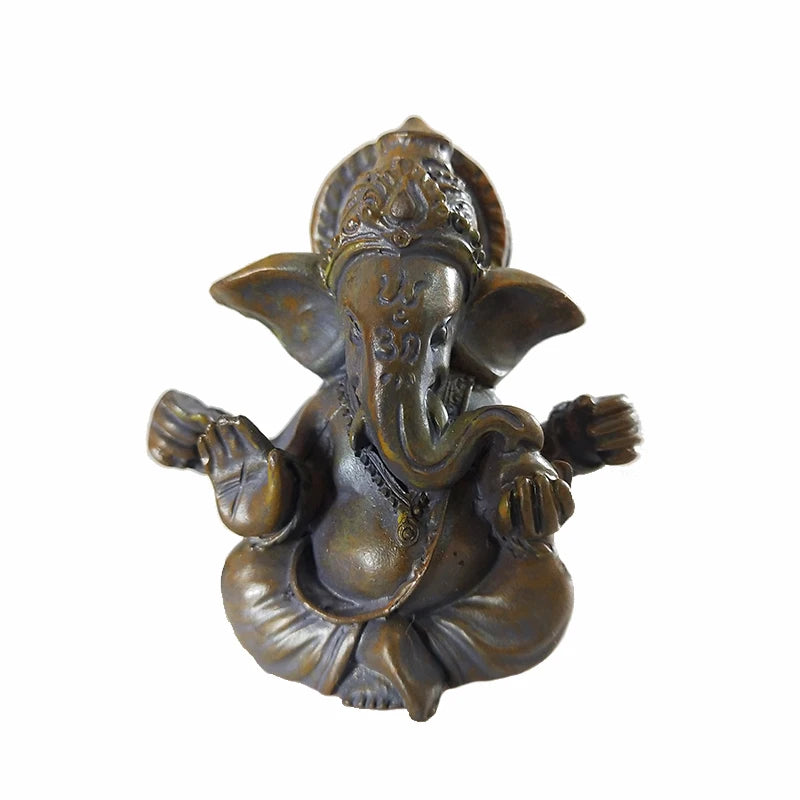 Bronze Color Lord Ganesha Statue, Buddha Ornaments, Elephant Hindu God Sculpture Figurines For Home Office Decoration, Buddha Statues