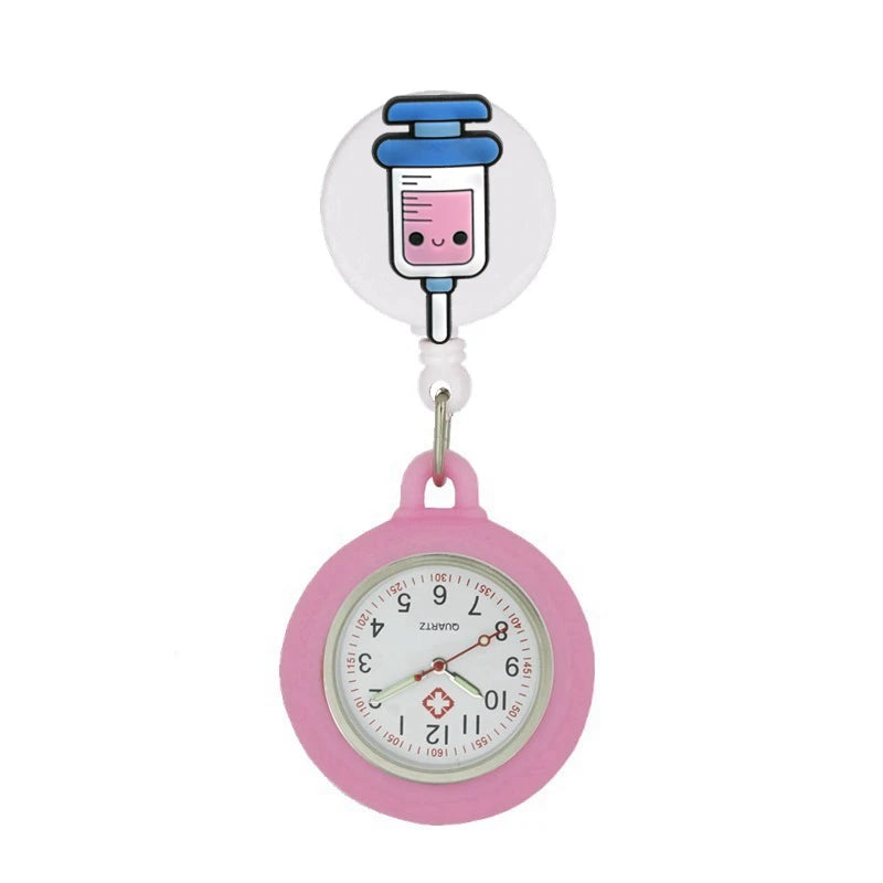 Retractable Hospital Medical Icon Love Heart Badge Reel Cartoon, Nurse Doctor Pocket Watch, Hang Clips Quartz Watches Clock