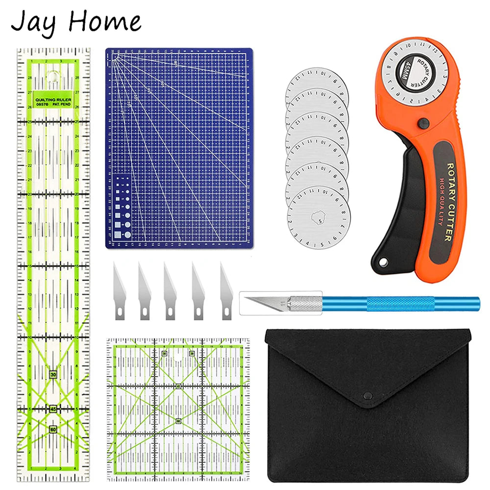 Sewing Rotary Cutter Kit: 45mm Rotary Cutter with 5 Blades, Cutting Mat, Patchwork Ruler, Precision Knife for Sewing, Quilting, Crafts