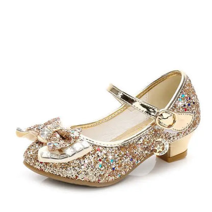 Classic Bow Girl PU Leather Shoes For Girls Party Dance Children Kids Shoes 3-14 Years Princess High Heels Child Wedding Shoes