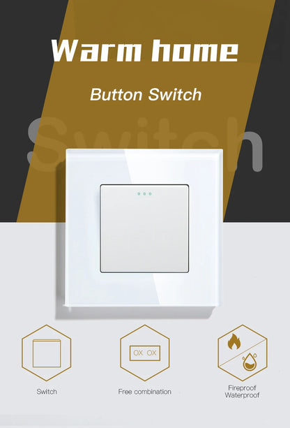 BSEED Mechanical Wall Light Switch Button Switch 1/2/3Gang 1Way Crystal Glass Panel Power Switch Switch On Off 250V White Black
