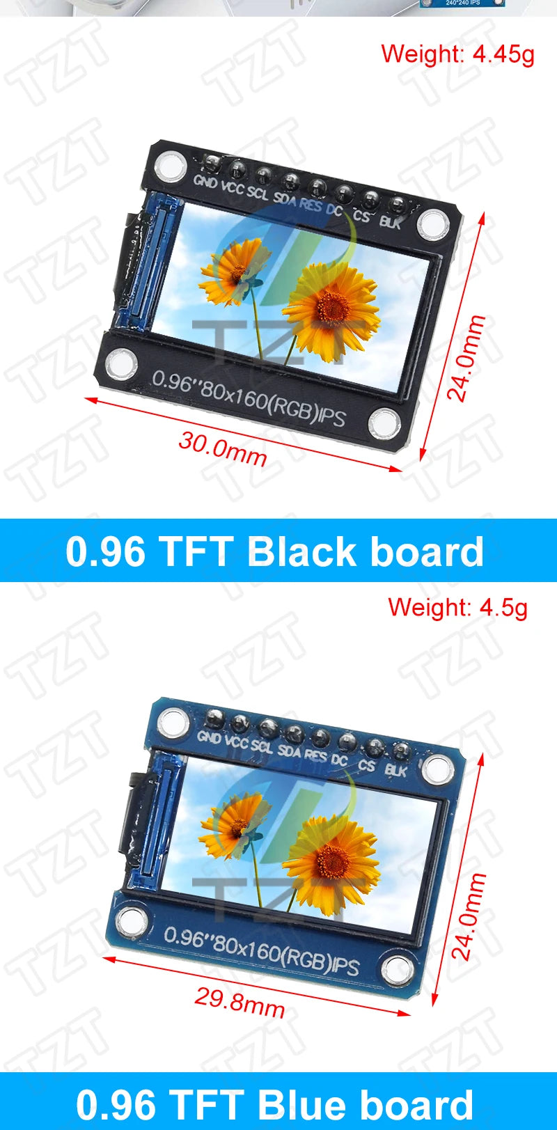 TFT Display 0.96 / 1.3 inch IPS 7P SPI HD 65K Full Color LCD Module ST7735 / ST7789 Drive IC 80*160 240*240 (Not OLED)