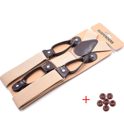 Vintage Suspenders Men Women Adult Leather Trimmed Button End Y Back Adjustable Elastic Trouser Braces Straps Belt Wedding Party