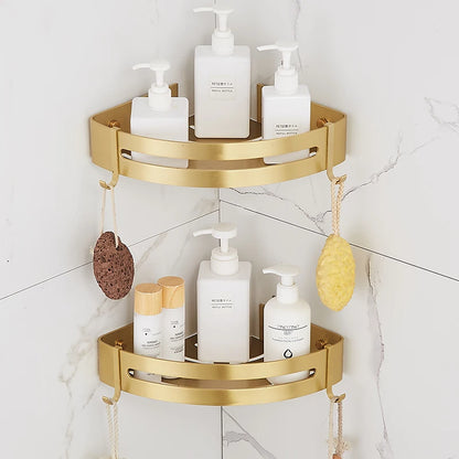 Corner Shelf, Wall Mounted Bathroom Shelf, Brushed Gold Aluminum Bath Shower Shelf, Bath Shampoo Holder Corner shelf