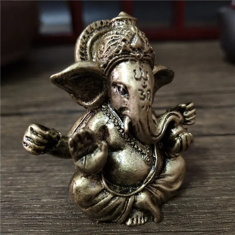 Bronze Color Lord Ganesha Statue, Buddha Ornaments, Elephant Hindu God Sculpture Figurines For Home Office Decoration, Buddha Statues