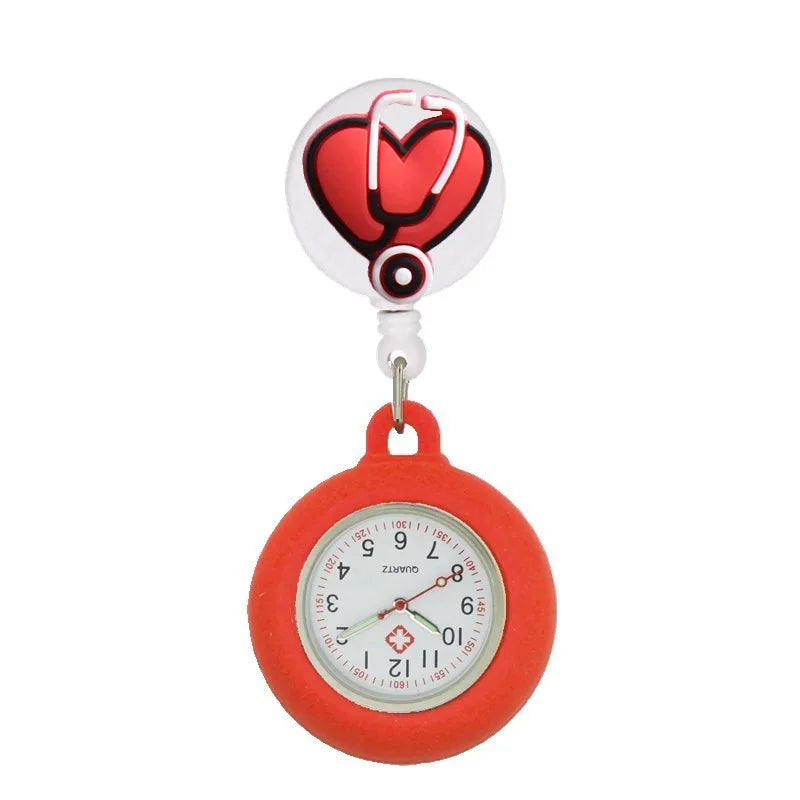 Retractable Hospital Medical Icon Love Heart Badge Reel Cartoon, Nurse Doctor Pocket Watch, Hang Clips Quartz Watches Clock