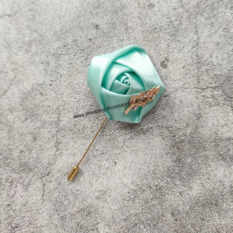 Groom Boutonniere Lapel Pins, Wedding Corsage Suit Buttonhole Silk Roses Gold Leaves Men Women Brooch Flowers, Mariage Accessories