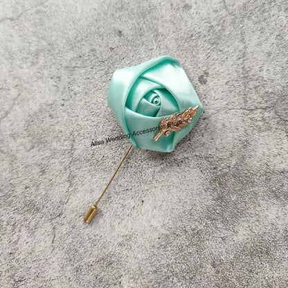 Groom Boutonniere Lapel Pins, Wedding Corsage Suit Buttonhole Silk Roses Gold Leaves Men Women Brooch Flowers, Mariage Accessories
