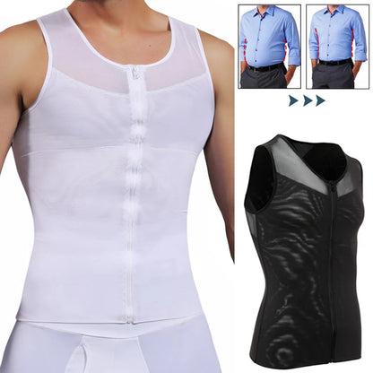 Men's Body Shaper, Abdomen Slimming Shapewear, Belly Shaping Corset, Top Gynecomastia Compression Shirts WIth Zipper Waist Trainer