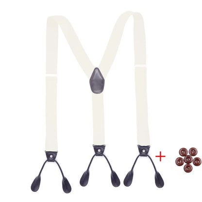 Vintage Suspenders Men Women Adult Leather Trimmed Button End Y Back Adjustable Elastic Trouser Braces Straps Belt Wedding Party