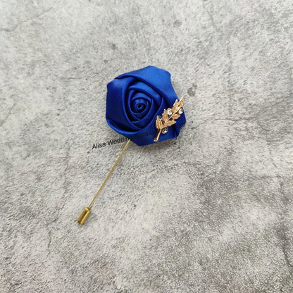 Groom Boutonniere Lapel Pins, Wedding Corsage Suit Buttonhole Silk Roses Gold Leaves Men Women Brooch Flowers, Mariage Accessories
