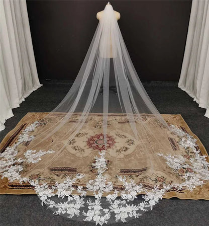Customized High Quality Vintage Wedding Veil, 3.5M Long Special Cut Royal Bridal Veil with Comb, Bling Sequins Lace Veil
