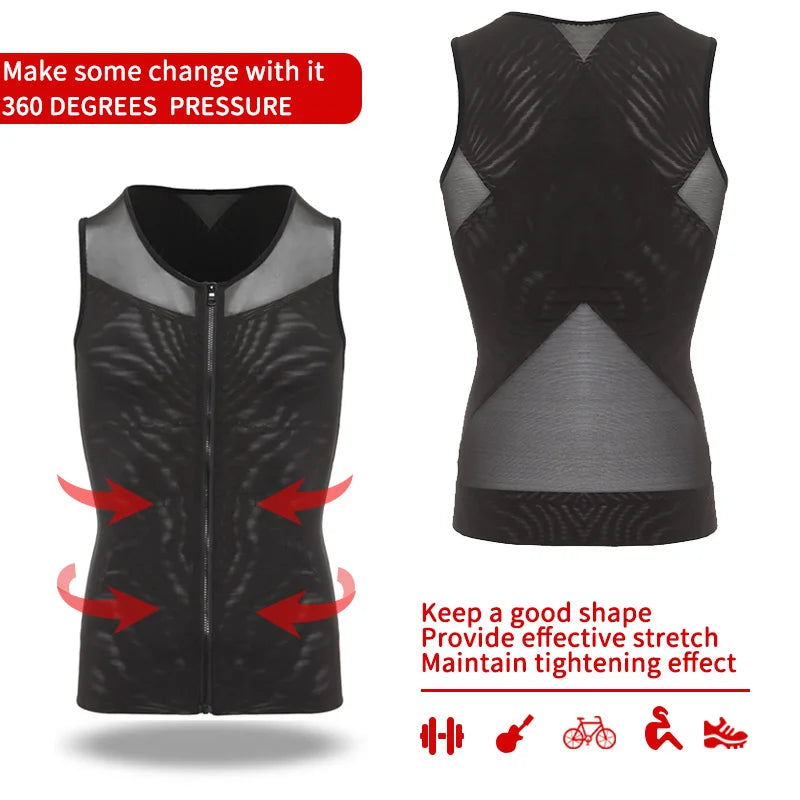 Men's Body Shaper, Abdomen Slimming Shapewear, Belly Shaping Corset, Top Gynecomastia Compression Shirts WIth Zipper Waist Trainer