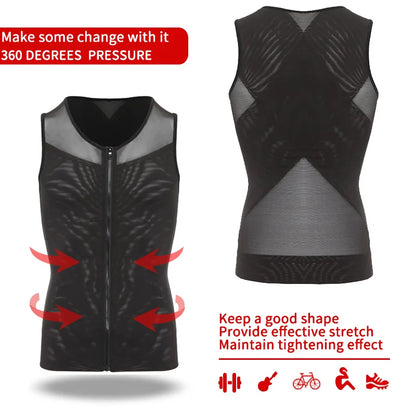 Men's Body Shaper, Abdomen Slimming Shapewear, Belly Shaping Corset, Top Gynecomastia Compression Shirts WIth Zipper Waist Trainer