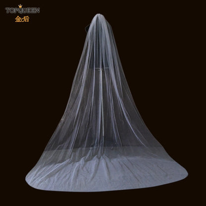 TOPQUEEN V30 Classic Bridal Wedding Veils Plain Yarn 1 Tier Soft Wedding Long Veil with Comb Wedding Dress Accessories Black Red
