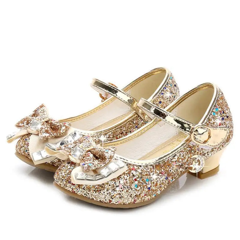 Classic Bow Girl PU Leather Shoes For Girls Party Dance Children Kids Shoes 3-14 Years Princess High Heels Child Wedding Shoes