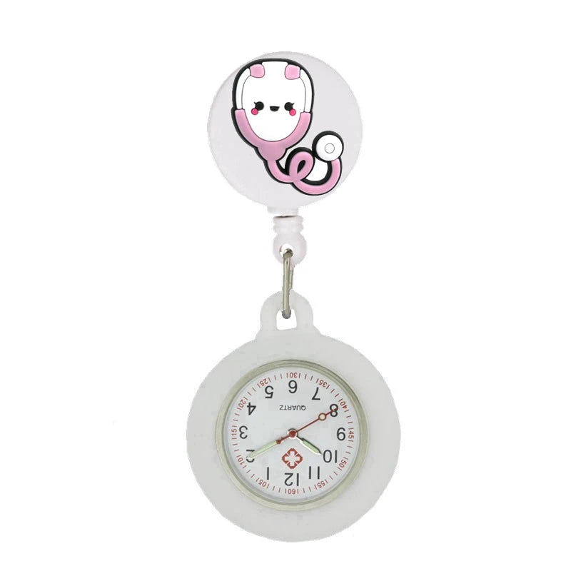 Retractable Hospital Medical Icon Love Heart Badge Reel Cartoon, Nurse Doctor Pocket Watch, Hang Clips Quartz Watches Clock
