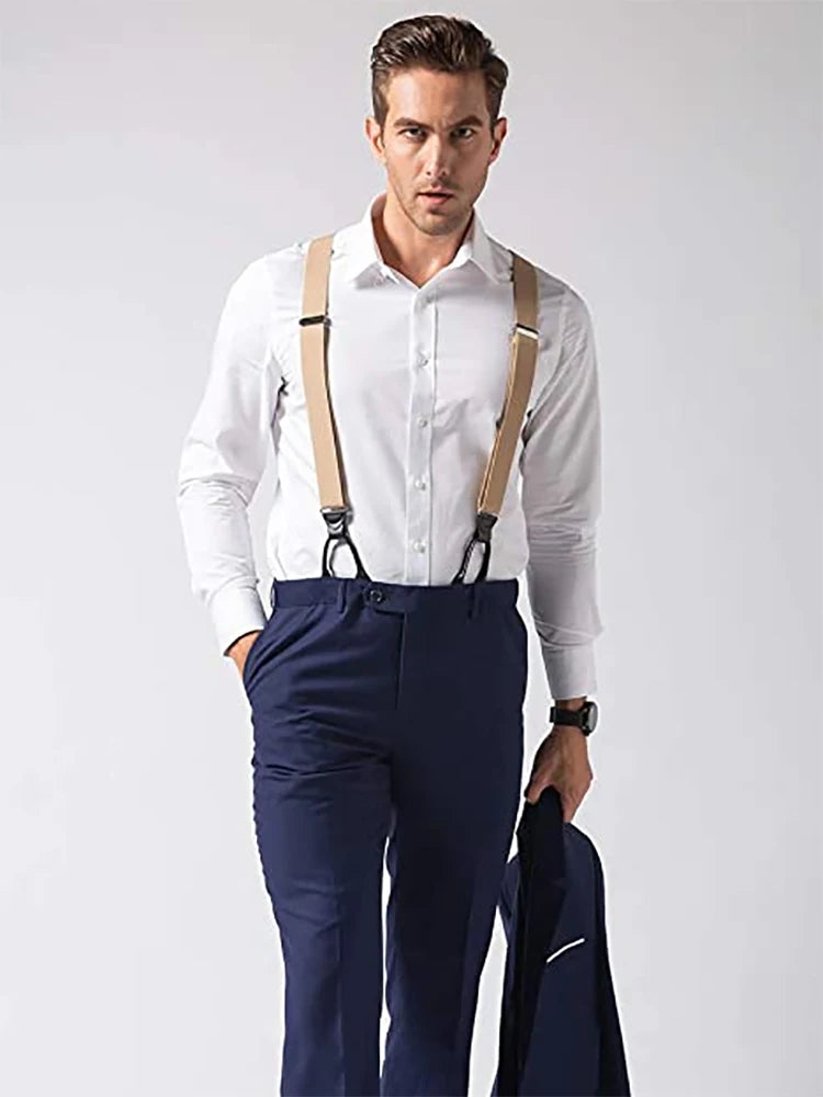 Vintage Suspenders Men Women Adult Leather Trimmed Button End Y Back Adjustable Elastic Trouser Braces Straps Belt Wedding Party