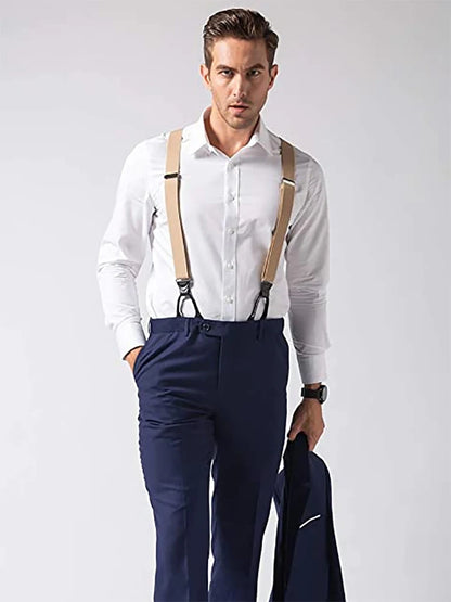Vintage Suspenders Men Women Adult Leather Trimmed Button End Y Back Adjustable Elastic Trouser Braces Straps Belt Wedding Party