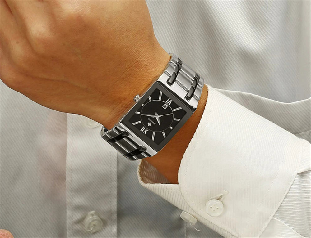 New Fashion Watches For Men, WWOOR Luxury Square Blue Men's Wristwatch, Stainless Steel Waterproof Quartz Clock, Male, Relogio Masculino