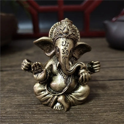 Bronze Color Lord Ganesha Statue, Buddha Ornaments, Elephant Hindu God Sculpture Figurines For Home Office Decoration, Buddha Statues