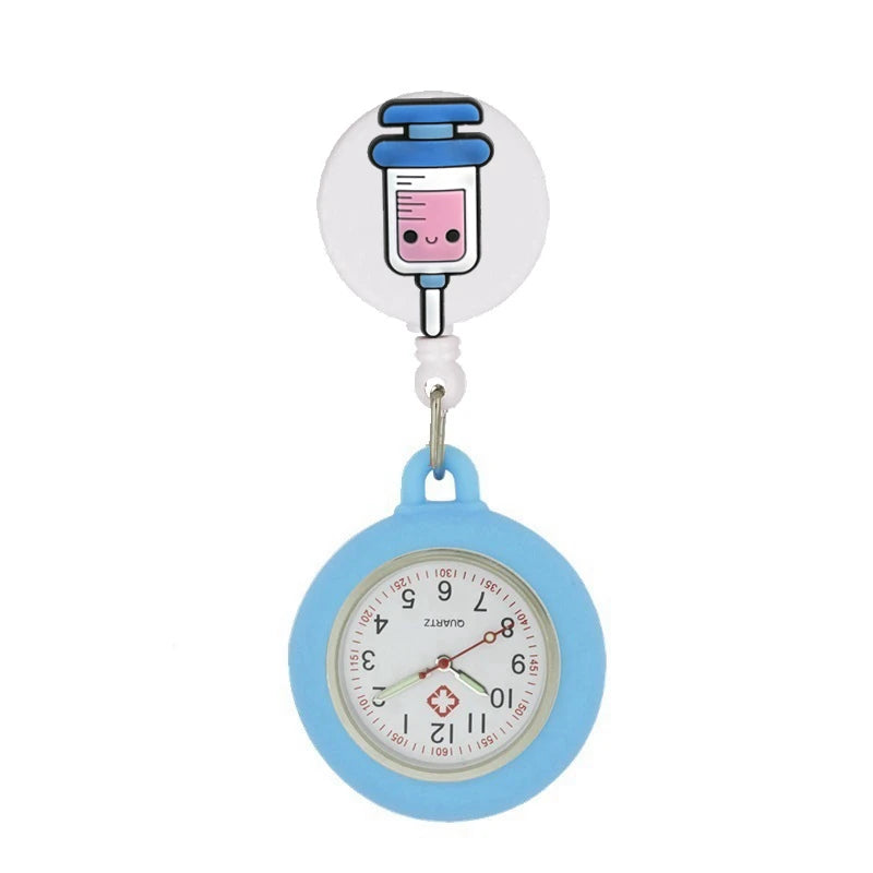 Retractable Hospital Medical Icon Love Heart Badge Reel Cartoon, Nurse Doctor Pocket Watch, Hang Clips Quartz Watches Clock