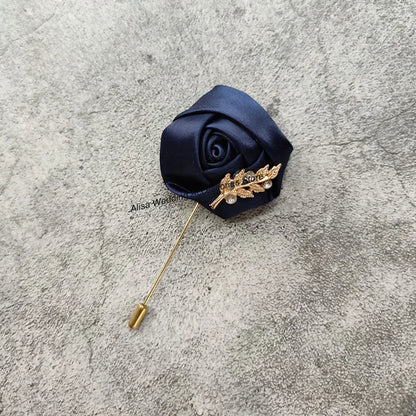 Groom Boutonniere Lapel Pins, Wedding Corsage Suit Buttonhole Silk Roses Gold Leaves Men Women Brooch Flowers, Mariage Accessories