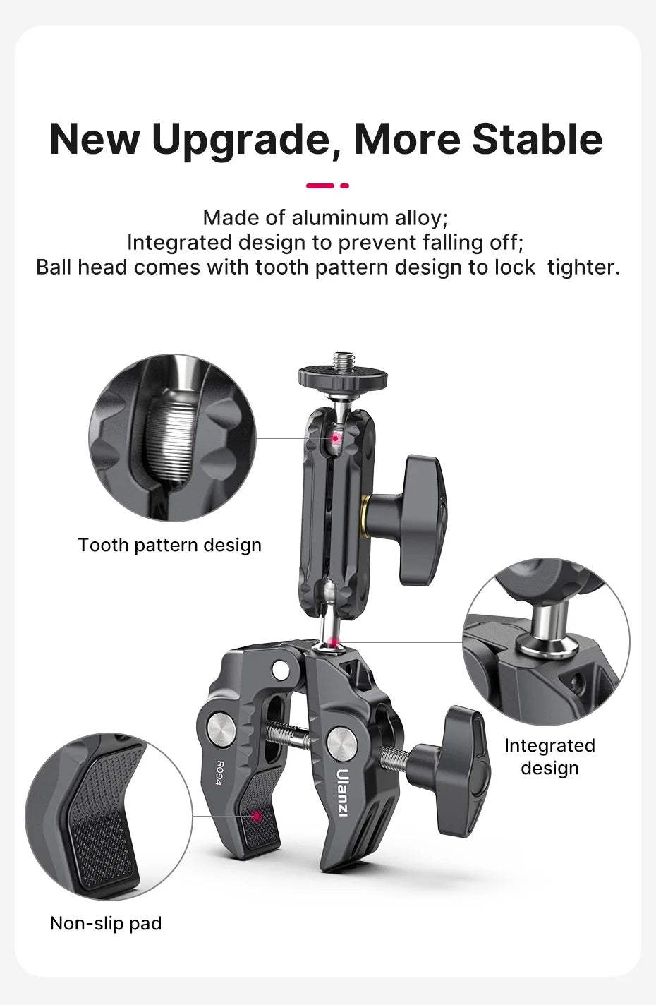 Metal Super Clamp with Double Ball Head, Magic Arm Clamp with 1/4" 3/8" Hole for DSLR Camera Monitor Light Mic Mount, Ulanzi R094